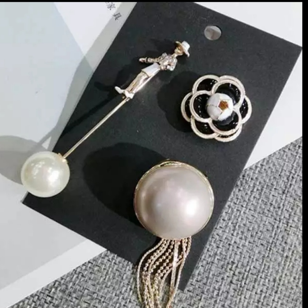 3pc french woman camellia pearl brooch paris pins